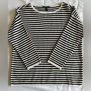 EILEEN FISHER Sweater PP Petite Striped Long Sleeve Organic Silk White Black.